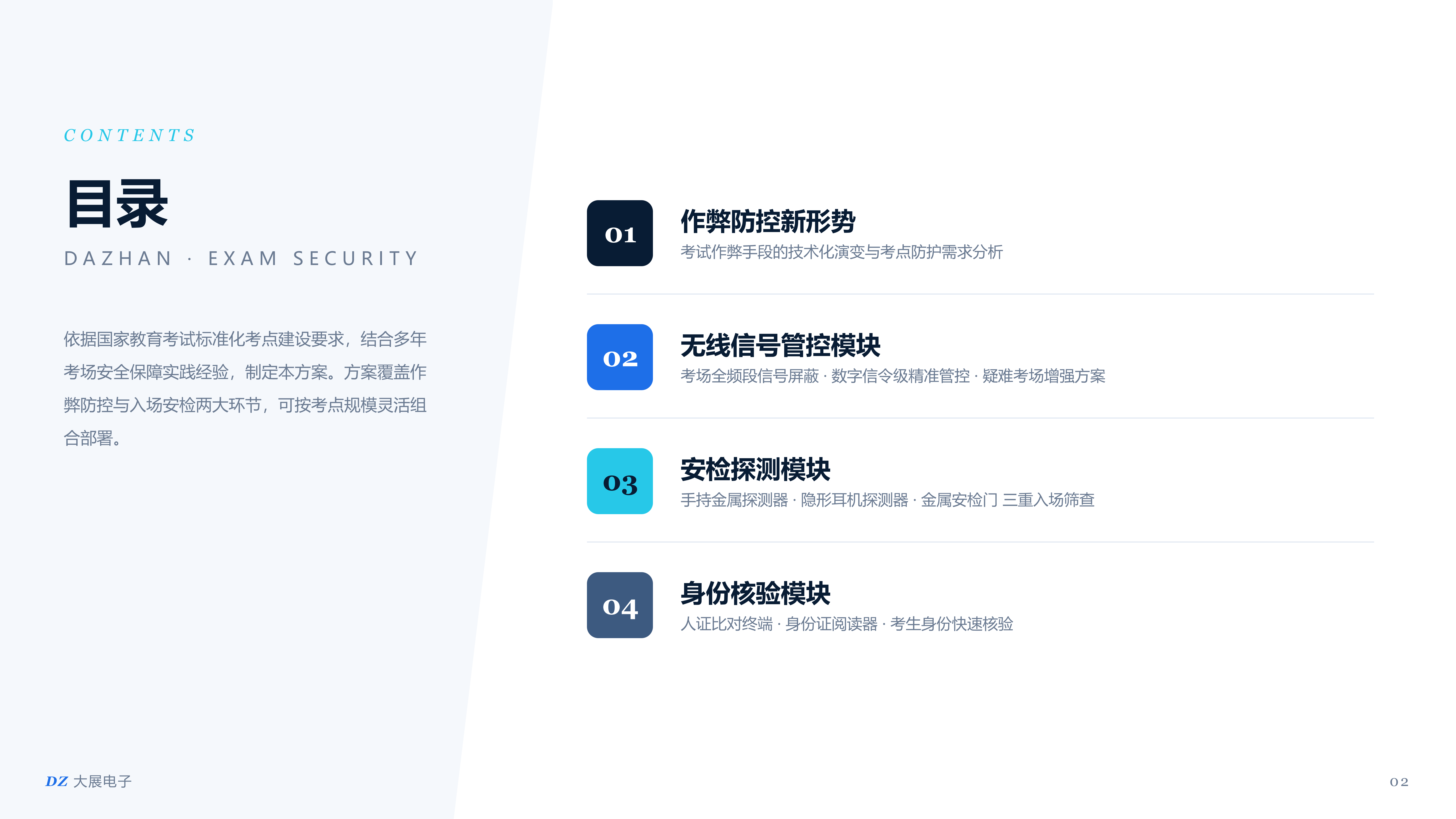 依据国家教育考试标准化考点建设要求，结合多年考场安全保障实践经验，制定本方案。方案覆盖作弊防控与入场安检两大环节，可按考点规模灵活组合部署。